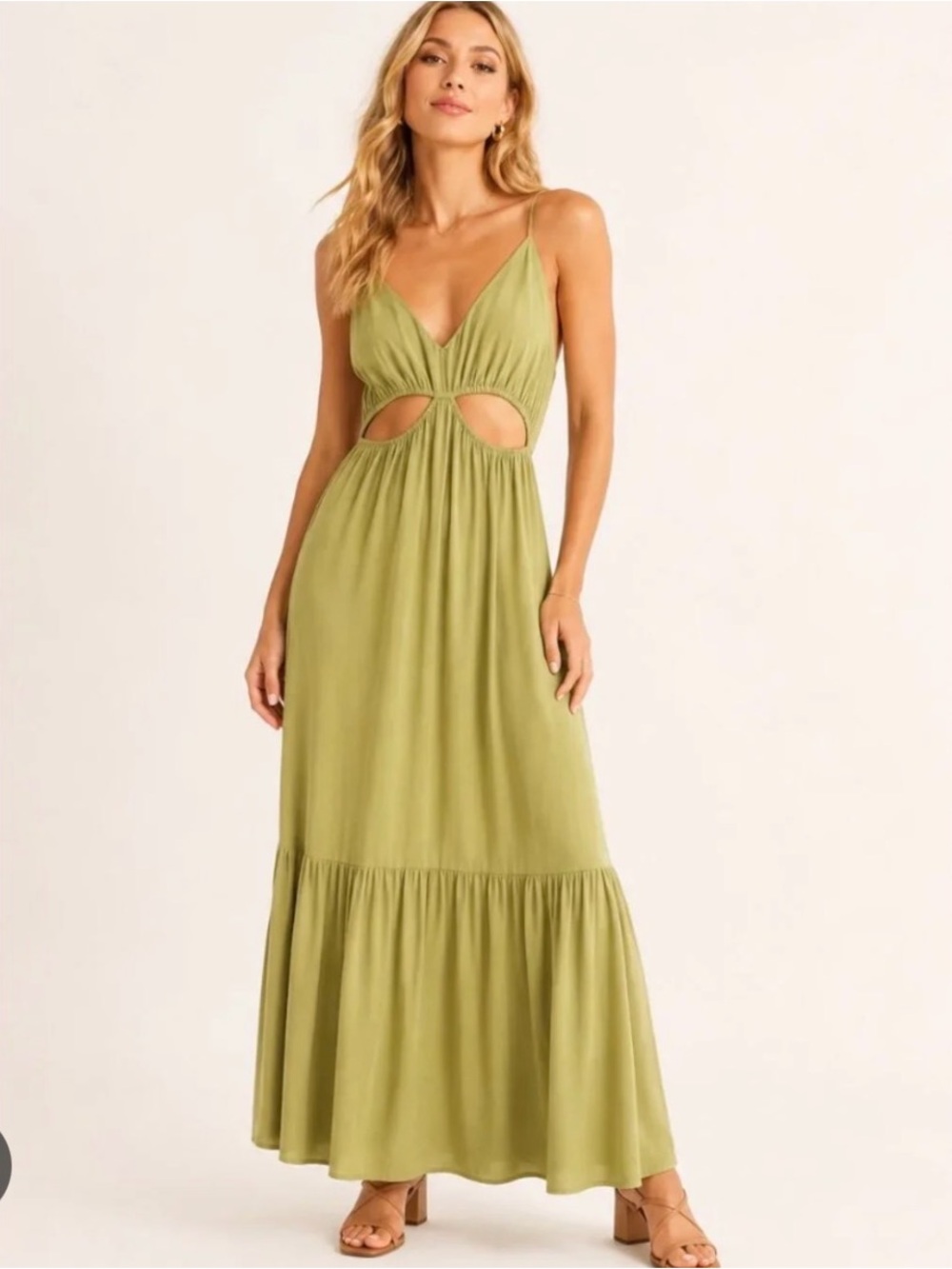Abercrombie & Fitch Olive Cutout Spaghetti-Strap Maxi Dress